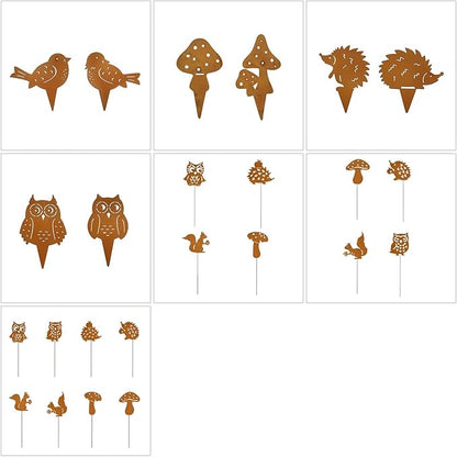 Iron Animal Decorative Garden Stake Set Rusted Yard Ornaments for Indoor/Outdoor Backyard Decor Iron Garden Sculptures Outdoor