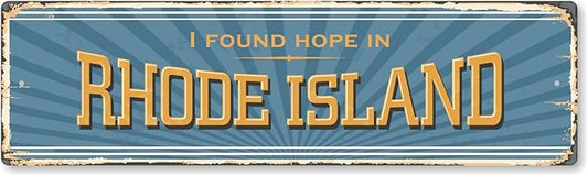 SmartSign 4 x 14 inch “I Found Hope In Rhode Island” State Vintage Metal Sign, 40 mil Rustproof Aluminum with Clear Overcoat, Retro Wall Décor, Multicolor, Made in USA