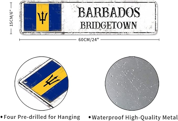 Barbados Custom Street Sign Barbados Flag Signs Capital City of Barbados Metal Sign Road Wall Art Farmhouse Decorative Sign Rustic Home Decoration Gift for Foreign Friend, Neighbor 24x6inch