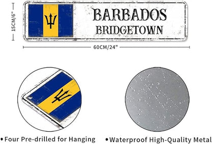 Barbados Custom Street Sign Barbados Flag Signs Capital City of Barbados Metal Sign Road Wall Art Farmhouse Decorative Sign Rustic Home Decoration Gift for Foreign Friend, Neighbor 24x6inch