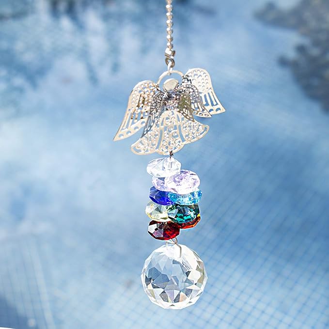 H&D HYALINE & DORA Crystal Guardian Angel Chakra Beads Suncatcher Car Charm for Rear View Mirror