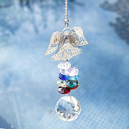 H&D HYALINE & DORA Crystal Guardian Angel Chakra Beads Suncatcher Car Charm for Rear View Mirror