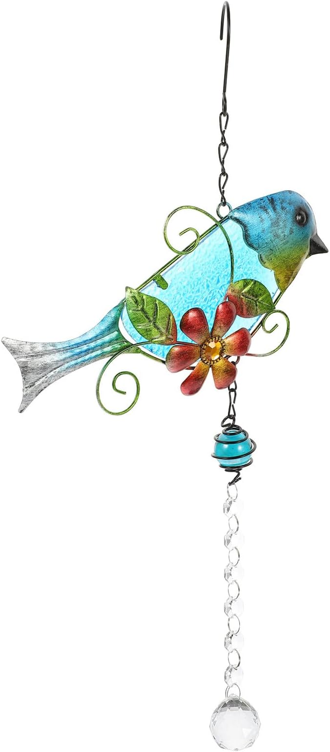 Toyvian Creative Crystal Bird Statue Garden Decor Outdoor Iron and Glass Bird Figurine Compact Lawn Ornament for Home and Patio Adornment