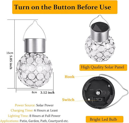 2 Pack Hanging Solar Light Outdoor, Decorative Solar Powered Waterproof Ball Shaped Night Light, Hanging Globe Solar Lights for Gardens, Yards, Patios, Lawns (White Light)