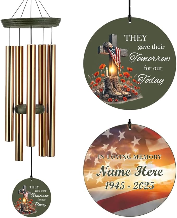 Memorial Wind Chimes, 36inch Personalized Wind Chimes, Sympathy Gifts, in Loving Memory of US Veteran/Soldier, in Loving Memory of Dad, Condolences Wind Chime (Produced in USA)