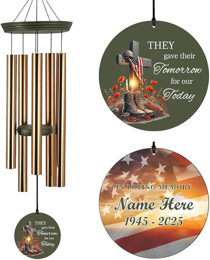 Memorial Wind Chimes, 36inch Personalized Wind Chimes, Sympathy Gifts, in Loving Memory of US Veteran/Soldier, in Loving Memory of Dad, Condolences Wind Chime (Produced in USA)