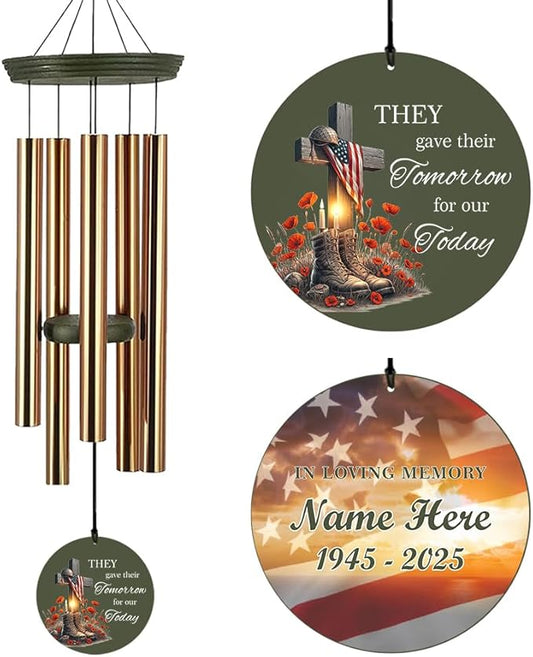 Memorial Wind Chimes, 36inch Personalized Wind Chimes, Sympathy Gifts, in Loving Memory of US Veteran/Soldier, in Loving Memory of Dad, Condolences Wind Chime (Produced in USA)