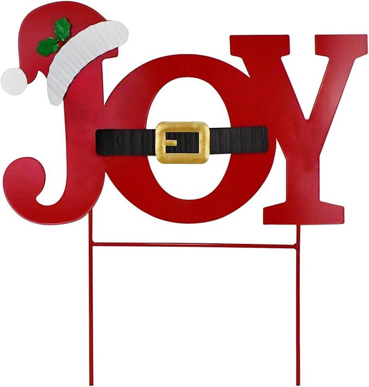 Christmas Joy Garden Stake, Metal Joy Sign Hanging Wall Decor, 19"H Xmas Yard Sign Merry Christmas Outdoor Decorations for Garden Lawn Patio Lawn Pathway (red joy)