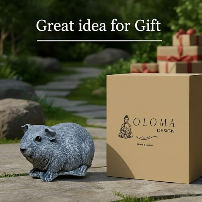 OLOMA Realistic Guinea Pig Yard Statue Solid Concrete Animal Art with Resin Sealed Surface Durable All Season Weatherproof Decor for Backyard Landscape Lawn Patio and Interior Spaces