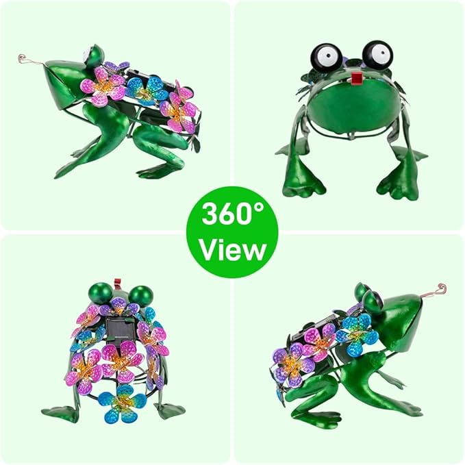 Frog Garden Decor Solar Statue Metal Yard Decorations Outdoor,Solar Frog Figurine Lights Frogs Ornament Lamps for Outside Yard,Lawn,Patio,Porch,Balcony