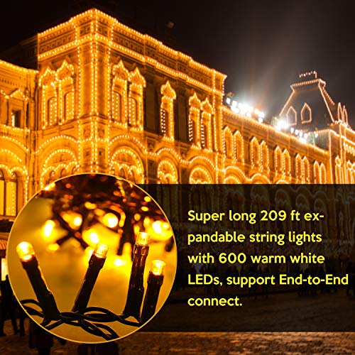 COSFLY Outdoor Christmas String Lights 209ft 600 LED - UL Certified