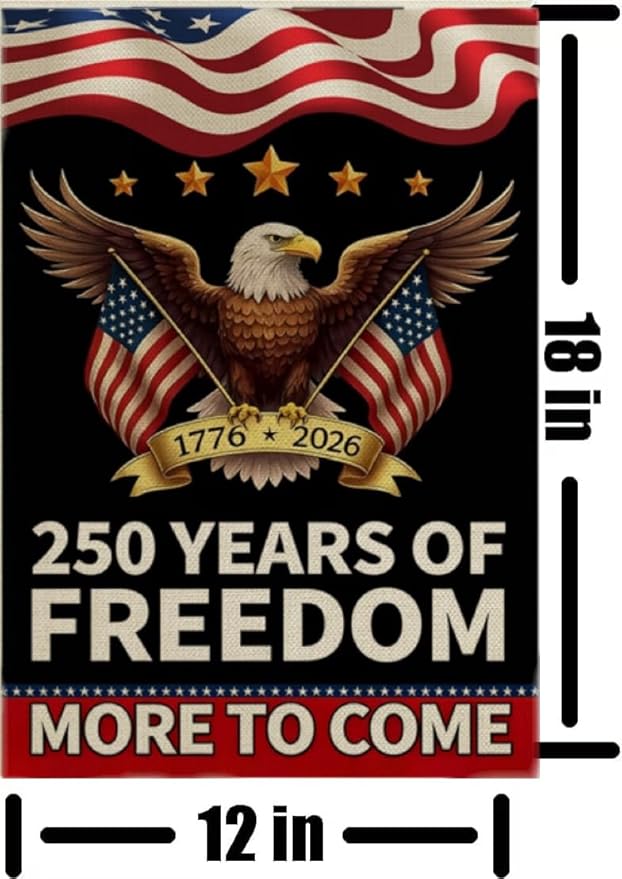 CANTENDO 250 Years USA Flag Double Sided Flax 250th Anniversary US Patriotic Eagle Design Flag Theme 1776-2026 Commemorative Outdoor Yard Decorative Flags Banner(12"x 18"）