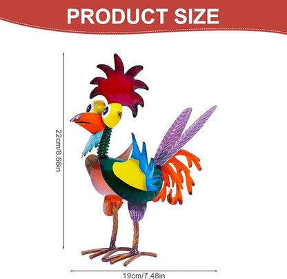 Metal Rooster Yard Statue, Wacky Outdoor Garden Statues, Metal Rooster Yard Garden Decorations Statues, Chicken Ornaments Yard Art for Backyard Patio Lawn Decorations, Gifts for Chicken Lovers (A)