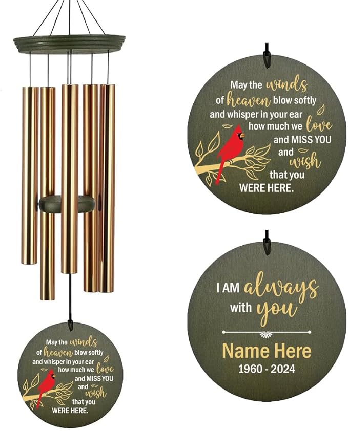 Personalized Wind Chimes Outdoor, Wind Chimes for Loss of Loved Ones, 36inch Custom Cardinal Bird Wind Chime Deep Tone, in Loving Memory of Dad/Mom, Gifts for Condolences (Produced in USA)
