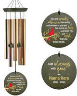 Personalized Wind Chimes Outdoor, Wind Chimes for Loss of Loved Ones, 36inch Custom Cardinal Bird Wind Chime Deep Tone, in Loving Memory of Dad/Mom, Gifts for Condolences (Produced in USA)
