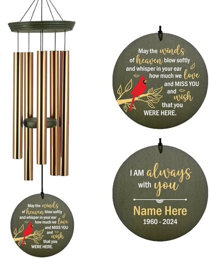 Personalized Wind Chimes Outdoor, Wind Chimes for Loss of Loved Ones, 36inch Custom Cardinal Bird Wind Chime Deep Tone, in Loving Memory of Dad/Mom, Gifts for Condolences (Produced in USA)