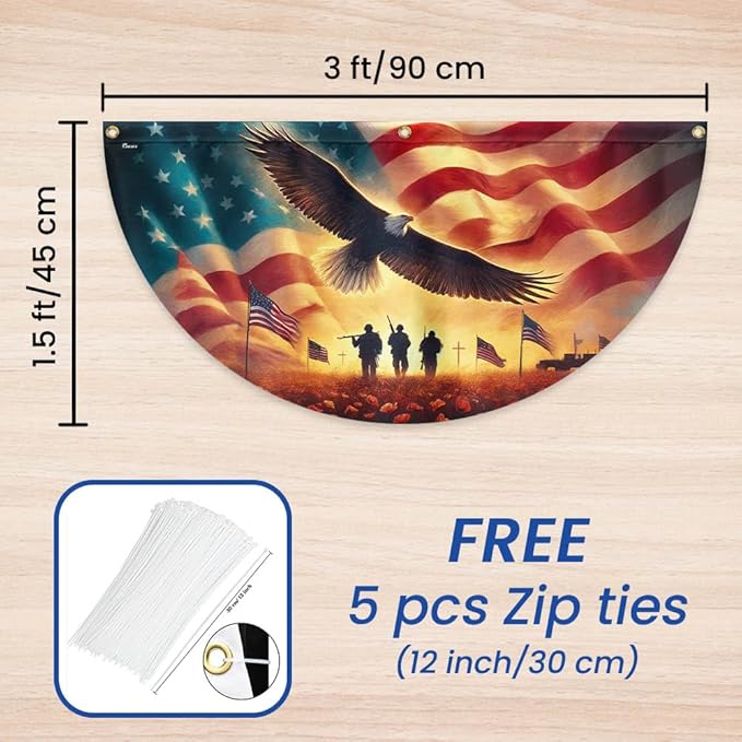 FLAGWIX American Eagle Veteran Flag - Non-Pleated American Army Fan Flag Bunting 1x3 ft - Veteran Gifts for Men Women, Patriotic Veteran Memorial Day Decorations Indoor Outdoor for Home Garden Decor