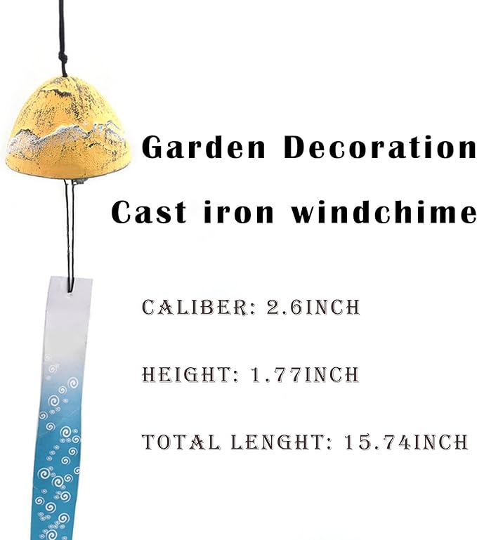 Windchimes Set of 3, Cast Iron Japanese Mount Fuji Wind Chime, Garden Decoration Wind Bell for Outside Patio Hanging Decor