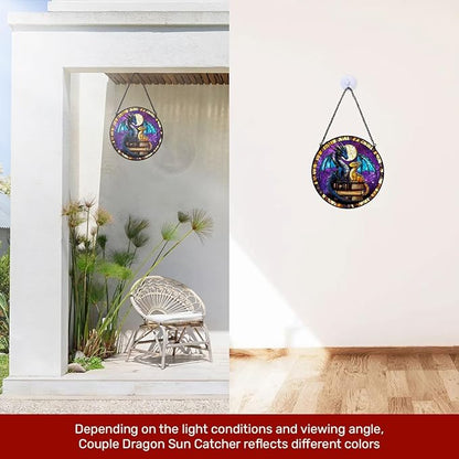 GENANY Dragon Book Stained Glass Window Hanging, Sun Catcher with Metal Chain and Hook, Bookish Gifts for Women Friends Family, Garden Decor, Housewarming Gifts, Outdoor Decor