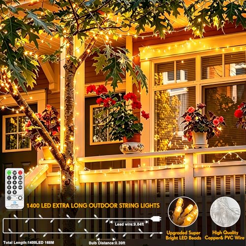 552 FT LED Christmas Lights - Waterproof Warm White, 8 Modes Timer