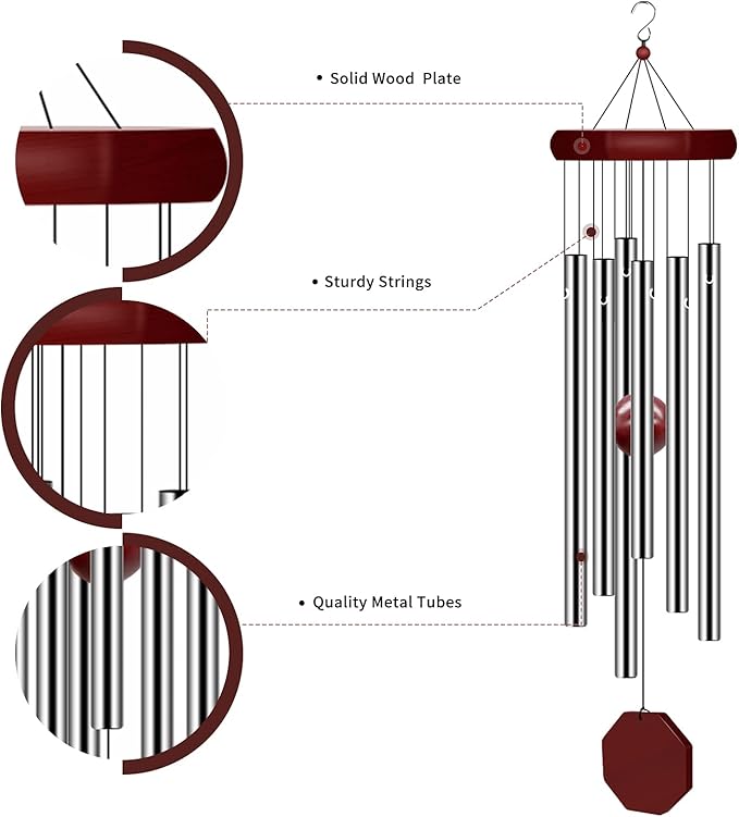 2 Pack Pgzsy Memorial Wind Chimes Outdoor Large Deep Tone, Elegant Sympathy Wind-Chime Personalized with 6 Tuned Tubes for Garden Patio Balcony and Home