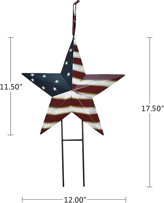 Metal Star Yard Signs 4th of July Decorations Outdoor, Patriotic US Flag Star Barn Decorative Garden Stakes for Fourth of July Garden Lawn Porch Independence Day Decor