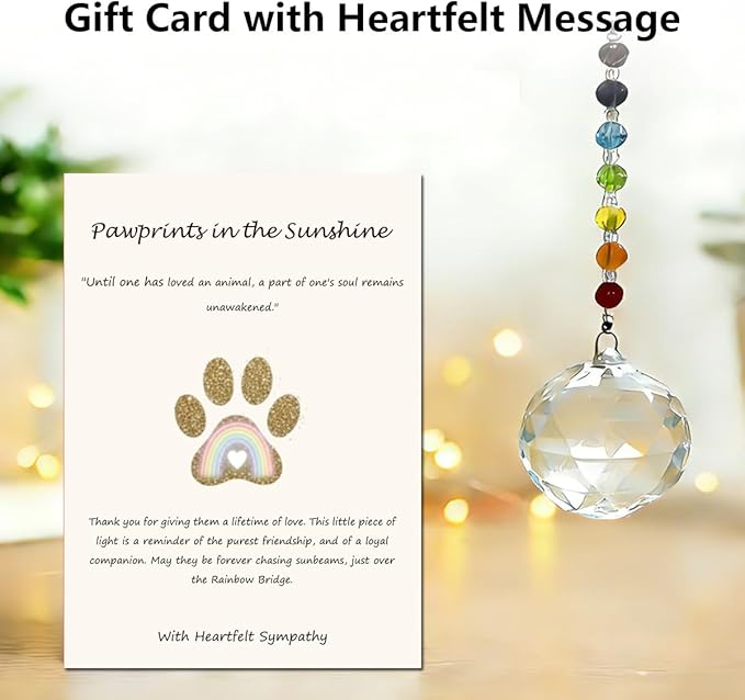 Pet Memorial Gifts for Cats Dogs: Round Ball Crystal Sun Catcher Remembrance Ornament, Cat Memorial Gifts for Loss of Cat, Rainbow Bridge Dog Passing Away, Bereavement Pet Loss Sympathy Gift