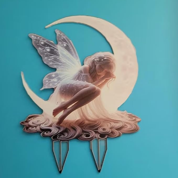 2D Flat Moonlit Fairy Garden Stake Acrylic Outdoor Decor for Lawn, Patio, Mother'S Day Gift, Yard, Flower Pot Farmhouse Art, Patio Decoration