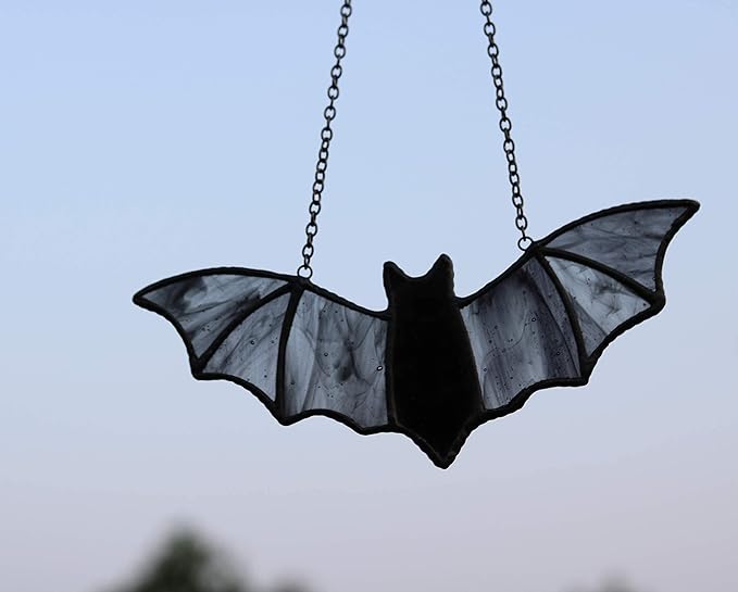 Bat Stained Glass Window Hanging Suncatcher for Window,Halloween Bat Decoration 7.1×3.0 inch…