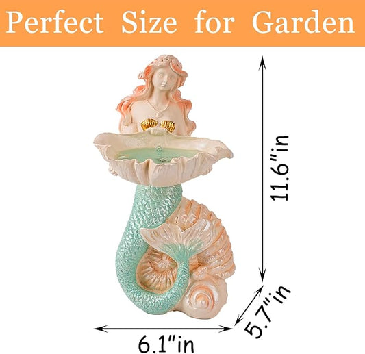 Teaeeno Solar Mermaids Birdbath Garden Decor: Outdoor Statues Ornaments for Outside Decorations Yard Art Lawn Porch Patio Balcony - Birthday Gifts for Mom Grandma Women Lover
