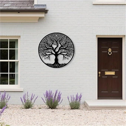 WPCJREU Black Metal Tree of Life Wall Art - Large Outdoor Weather-Resistant Iron Decor with Intricate Leaf Design for Garden, Patio, Porch, Nature-Themed Christmas Decor(40CM/16INCH)