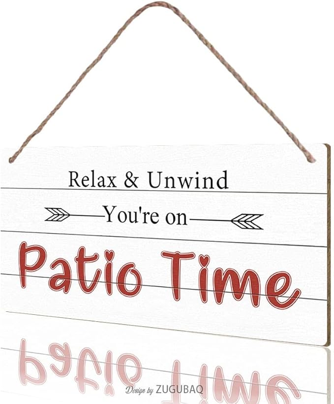 Patio Wall Decor Relax Unwind You're On Patio Time Backyard Porch Wood Signs Decor Outdoor 10x5 Inches Hanging Sign