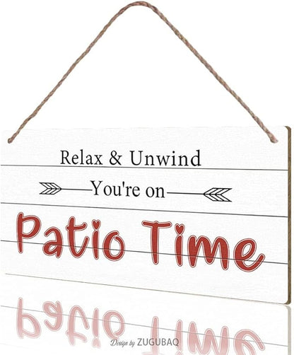 Patio Wall Decor Relax Unwind You're On Patio Time Backyard Porch Wood Signs Decor Outdoor 10x5 Inches Hanging Sign