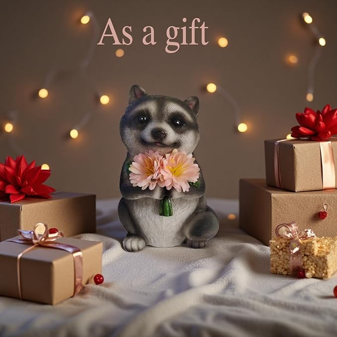 Solar Raccoon Garden Decor Raccoon Gifts Outdoor Decor with LED Lights, Decor for Garden, Patio, Yard, Indoor Outdoor Use, Solar-Powered Automatic Lighting（Pink）