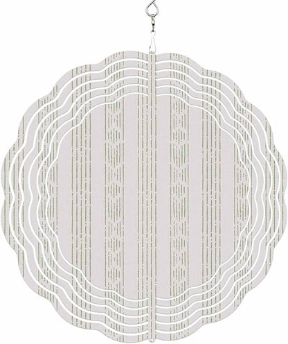 Bohemian Stripes Sage Green Round Wind Spinner 10", 3D Stainless Steel Wind Spinners for Yard and Garden Vintage Geometric Tribe Indoor Outdoor Metal Hanging Craft Ornaments for Porch Lawn