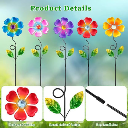 Garden Decor for Outside,Multi-Color Metal Flower Yard Art Decorative Stakes 5 pcs Lawn Ornaments Front Yard Spring Outdoor Porch Pathway Decor
