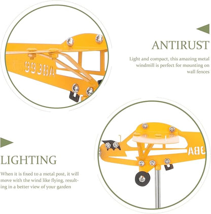 Metal Airplane Wind Spinner Outdoor Garden Decoration Yellow Small 28x18cm Iron Art Weather Vane Patio Yard Sculpture