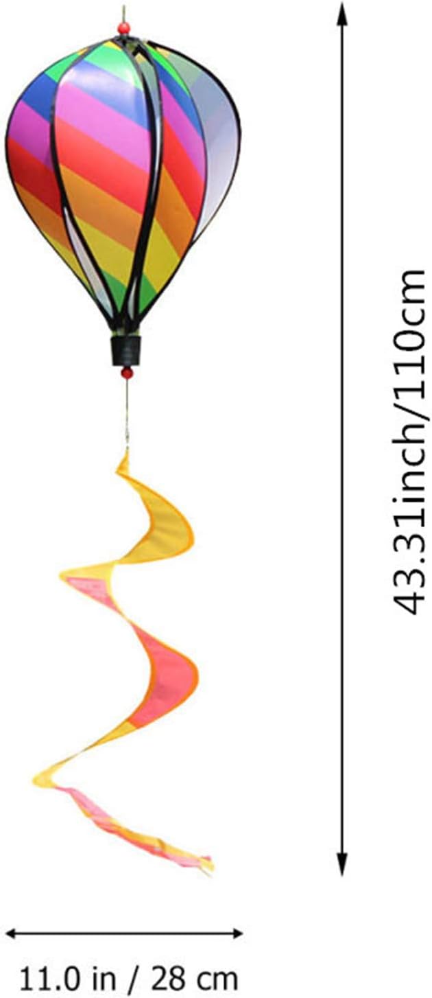Hot Air Balloon Windmill Spinner Rainbow Windsock Includes Curlie Tail and Colorful Kinetic Hanging Decoration for Garden Yard Outdoor Decor Toy - 3Pack