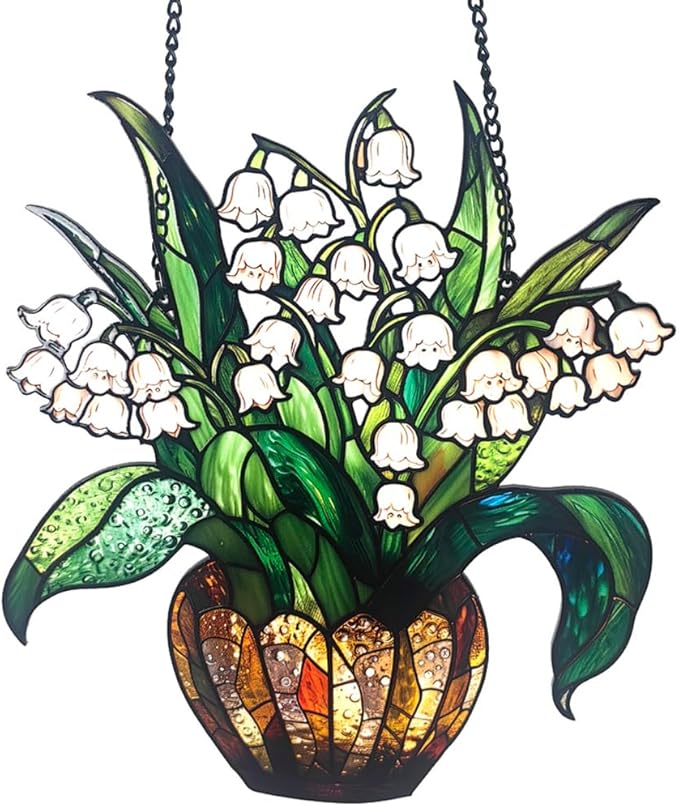 Lily of The Valley Acrylic Window Hanging,Colorful Flowerpot Hanging,Stained Acrylic Lily of Valley Sun Catcher for Home Office Wall Window Decor