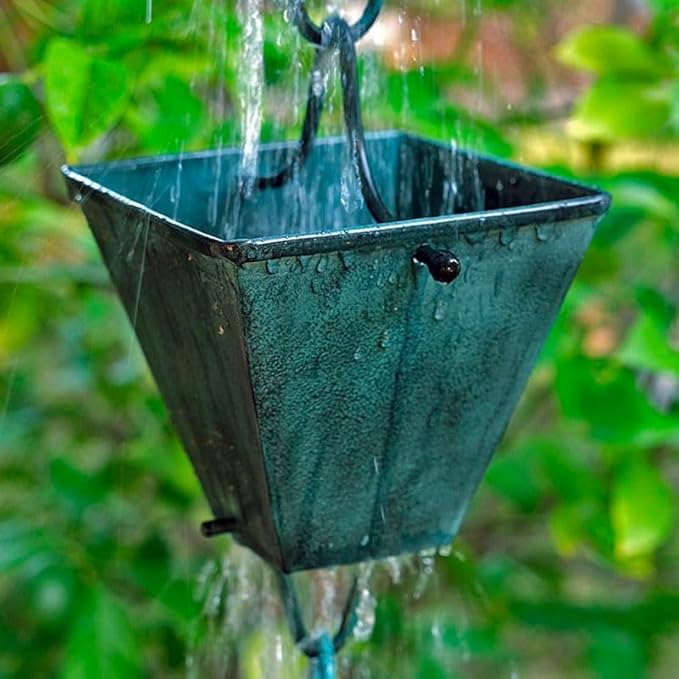 Nutshell Stores Extra Large Square Cups Rain Chain - Patina - 13 Feet