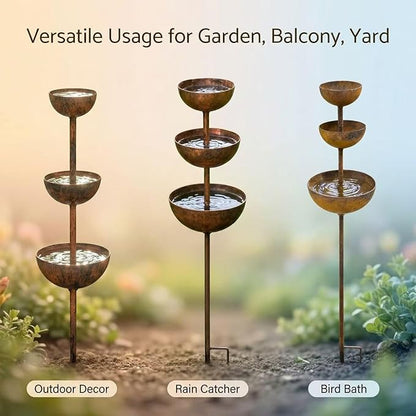 Sturdy Iron Structure with Vintage Coating; Weather Resistant for Long Lasting Outdoor use; Ideal as a Reliable rain Catcher for Your Garden (Bronze)