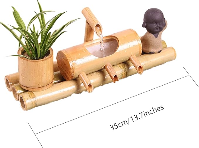 Solar Water Features for The Garden Bird Bath Bamboo Fountain Lucky Flowing Water Tank Living Room Interior Circulation Decoration Bamboo Row Fountain Waterscap,35cm/13.7in