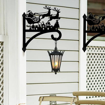 peacoblue Iron Plant Hangers Hooks for Outdoor Indoor Hanging Plant Flower Fern Pot Lantern Bird Feeder,11.8"x15.2" Weather Resistant Metal Wall Holder for Porch Garden Farmhouse(Santa Claus and Elk)