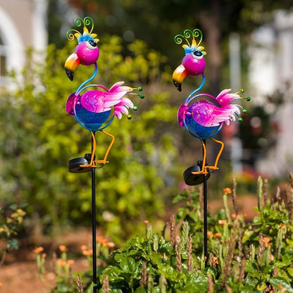 2 Pack Outdoor Solar Lights, Peacock Pathway Lights Solar Powered Global Yard Ornaments Waterproof Landscape Lighting for Garden, Porch Decor