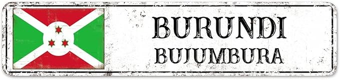 Personalized Burundi Street Sign Burundi Flag Metal Sign Capital City of Burundi Metal Sign Road Rustic Wall Art Country City Indoor & Outdoor Decor for Home Man Cave Door Porch Garden Party 18x4in