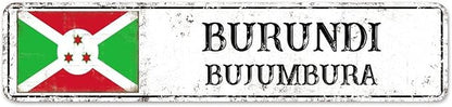 Personalized Burundi Street Sign Burundi Flag Metal Sign Capital City of Burundi Metal Sign Road Rustic Wall Art Country City Indoor & Outdoor Decor for Home Man Cave Door Porch Garden Party 18x4in