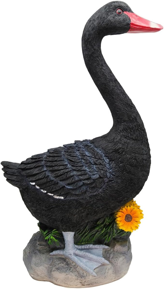 Porch Goose Statue Black Cygnus, Big Resin Garden Lawn Yard Décor, Sculpture, 20 inches High Figurine, Duck, Indoor and Outdoor, by GGTown TM
