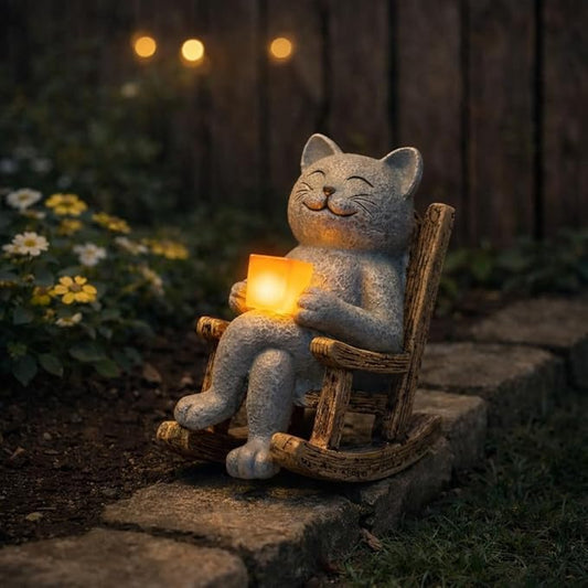Lyeasw Cat Solar Garden Statues - Outdoor Decor for Patio, Lawn, Yard, Porch- Miniature Cute Cat Outdoor Figurine with LED Lights - Housewarming Birthday for Women, Mom, Cat Lovers