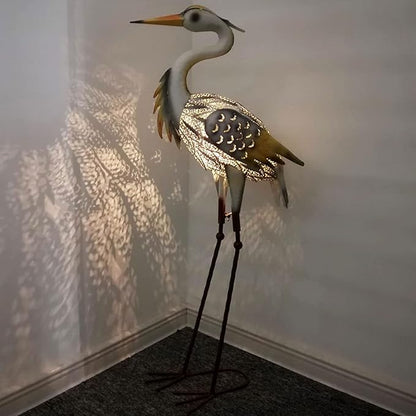 Garden Ornament Sculpture - Solar Powered Metal Garden Animal Statues, Hand Painted Solar Metal Heron, Decorative Bird Sculpture, Lawn Decor