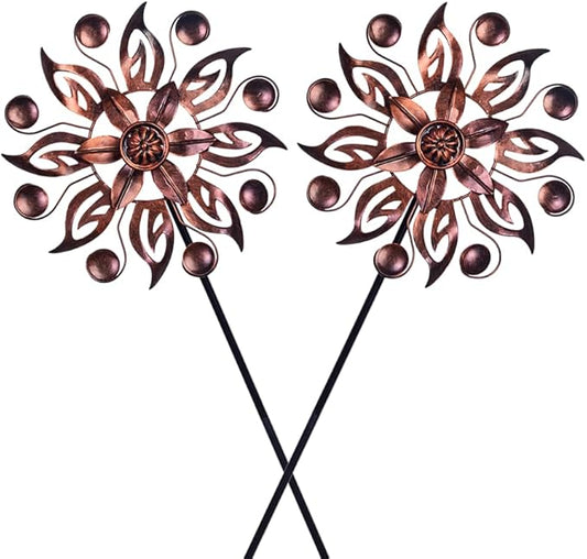 VEWOGARDEN 2PCS Outdoor Wind Spinner,Metal Wind Spinners Yard Decor Pinwheel,Copper Wind Sculptures & Spinners for for Garden, Patio, Lawn(10" Dia * 37" H)